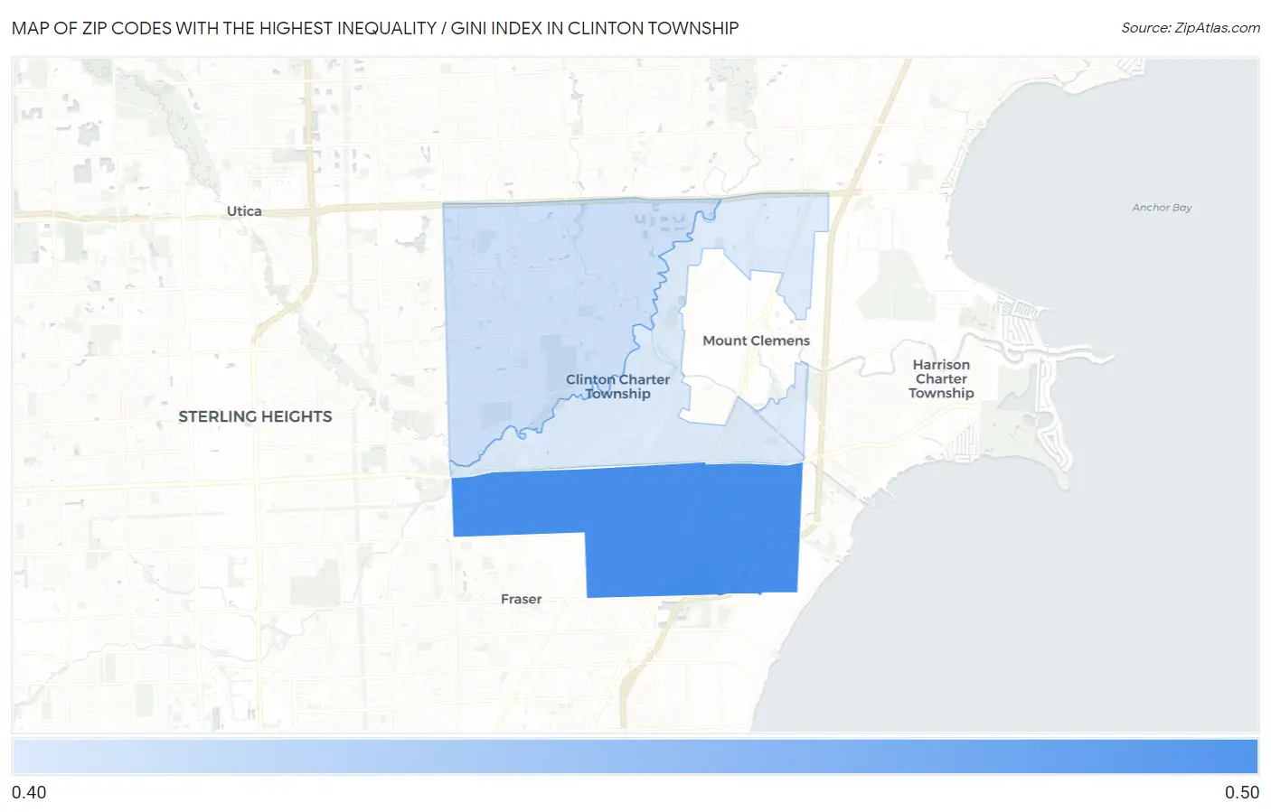 Zip Codes with the Highest Inequality / Gini Index in Clinton Township Map