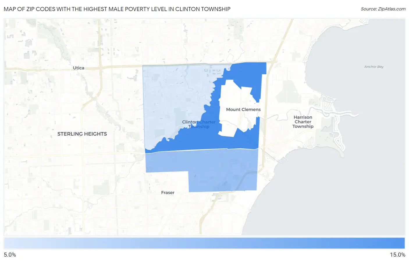 Zip Codes with the Highest Male Poverty Level in Clinton Township Map