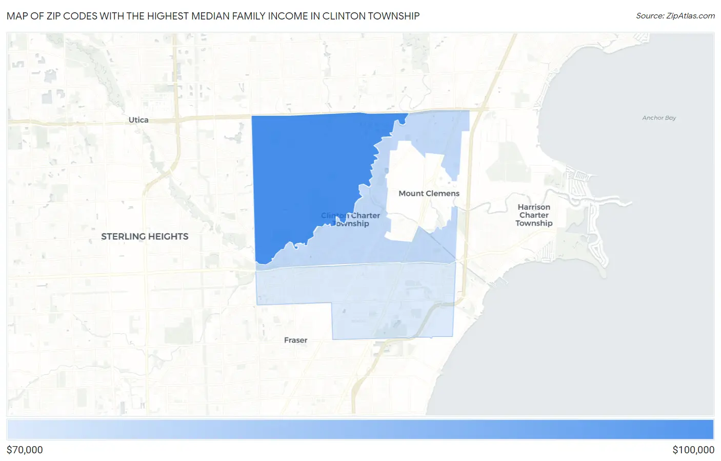 Zip Codes with the Highest Median Family Income in Clinton Township Map