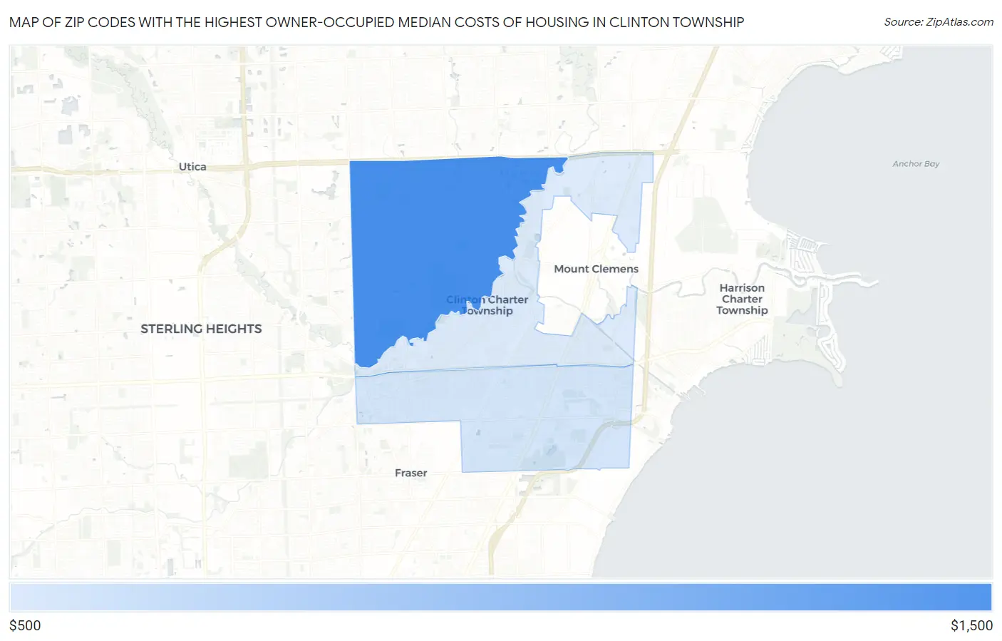 Zip Codes with the Highest Owner-Occupied Median Costs of Housing in Clinton Township Map