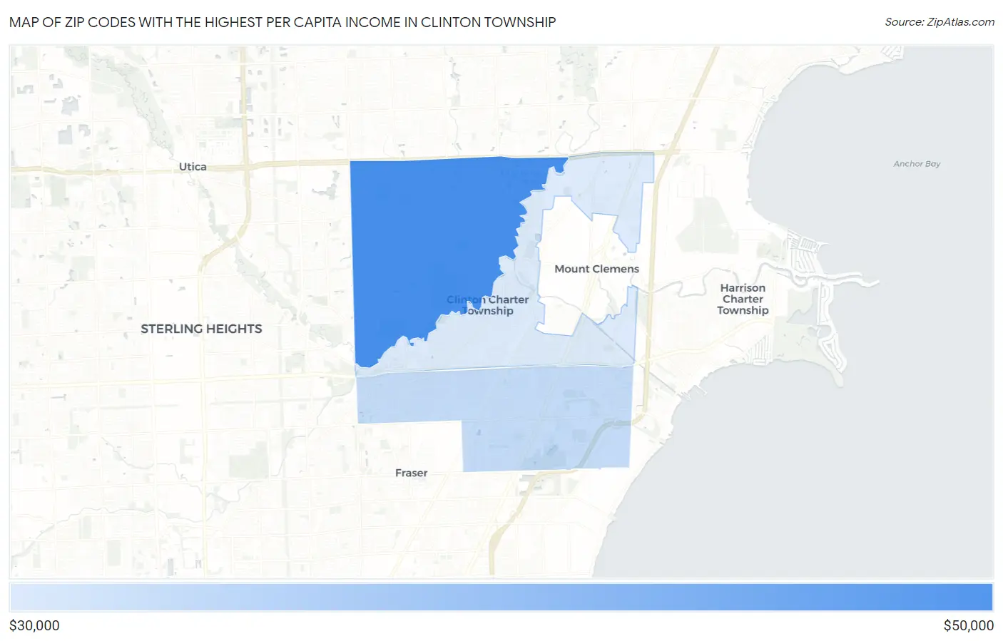 Zip Codes with the Highest Per Capita Income in Clinton Township Map