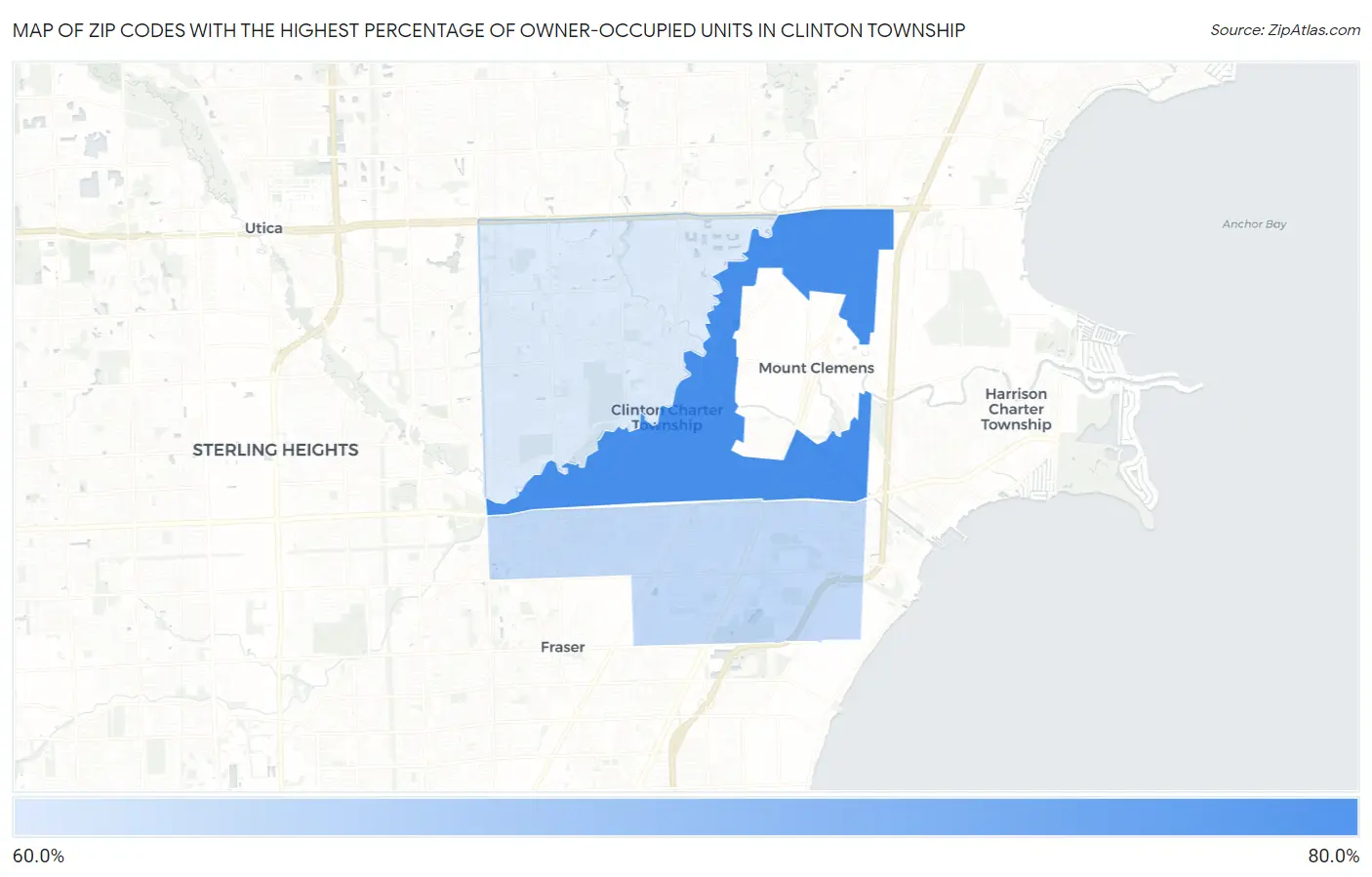Zip Codes with the Highest Percentage of Owner-Occupied Units in Clinton Township Map