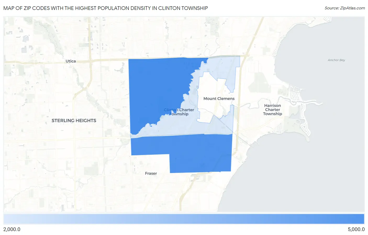 Zip Codes with the Highest Population Density in Clinton Township Map