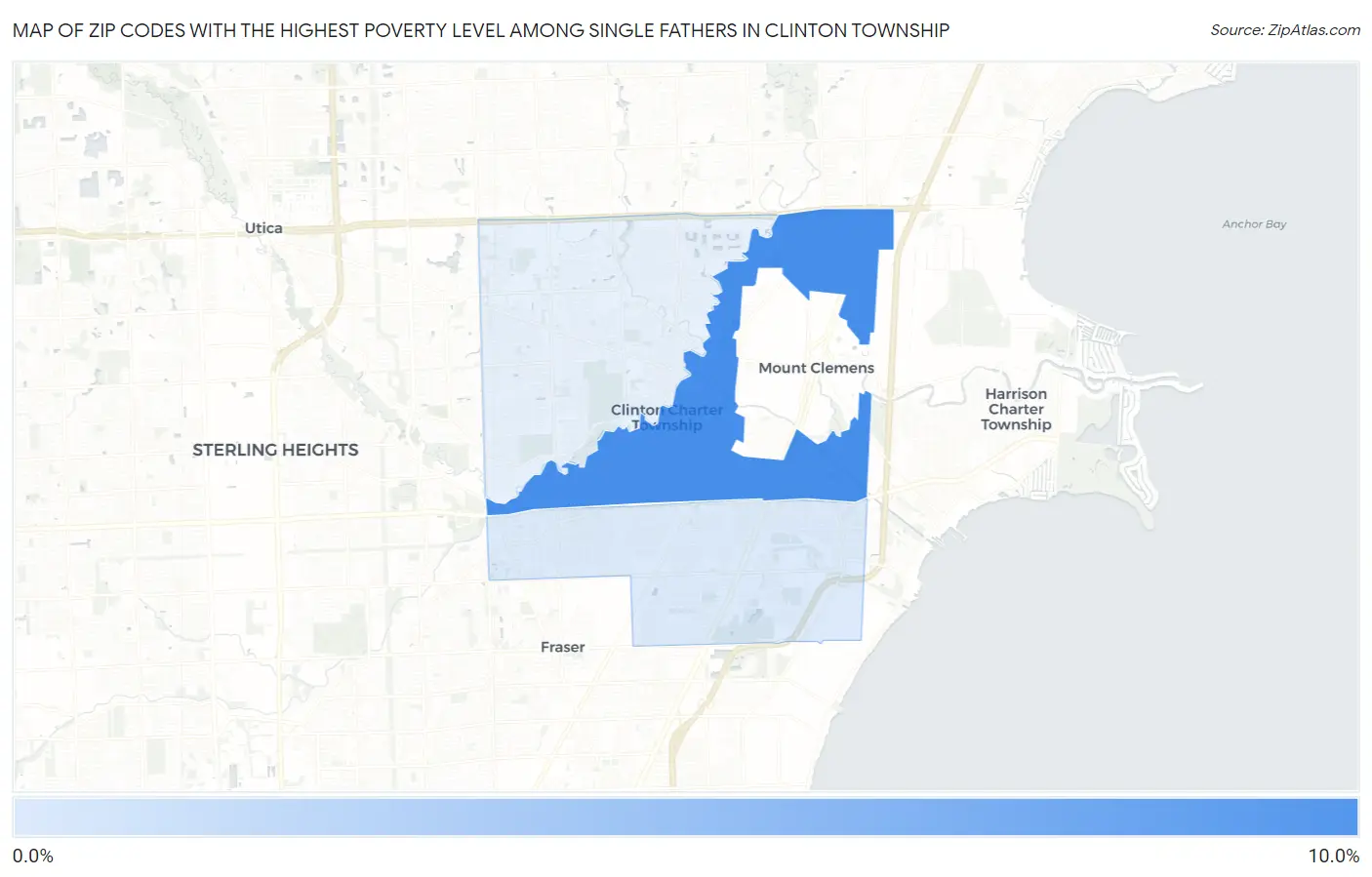 Zip Codes with the Highest Poverty Level Among Single Fathers in Clinton Township Map