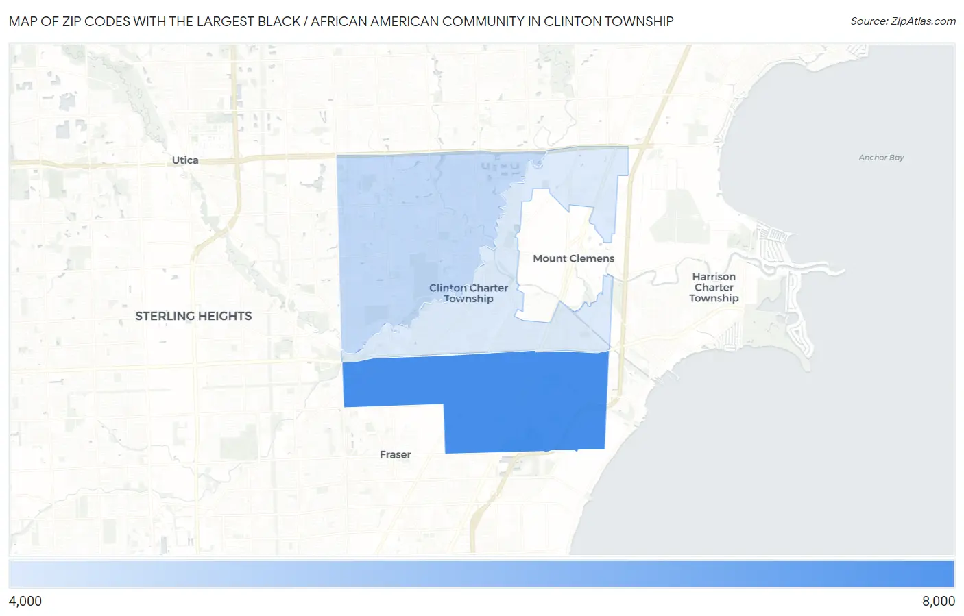 Zip Codes with the Largest Black / African American Community in Clinton Township Map