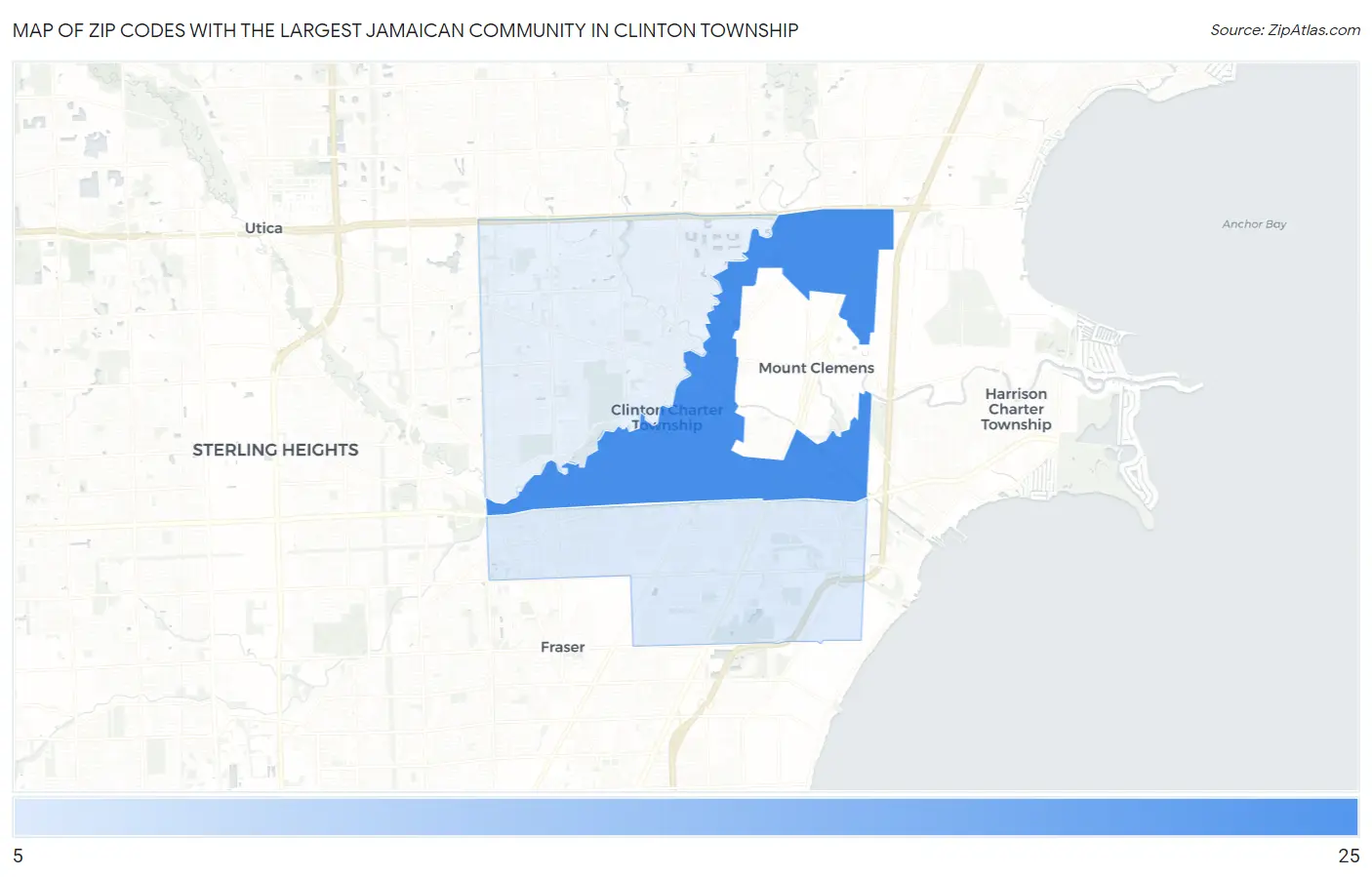 Zip Codes with the Largest Jamaican Community in Clinton Township Map