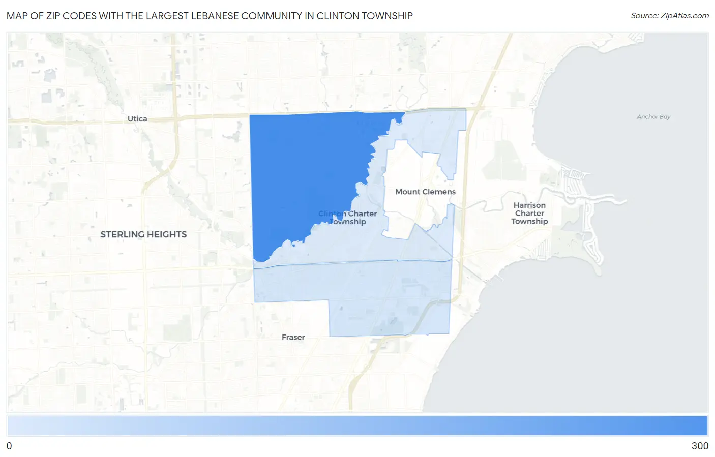 Zip Codes with the Largest Lebanese Community in Clinton Township Map