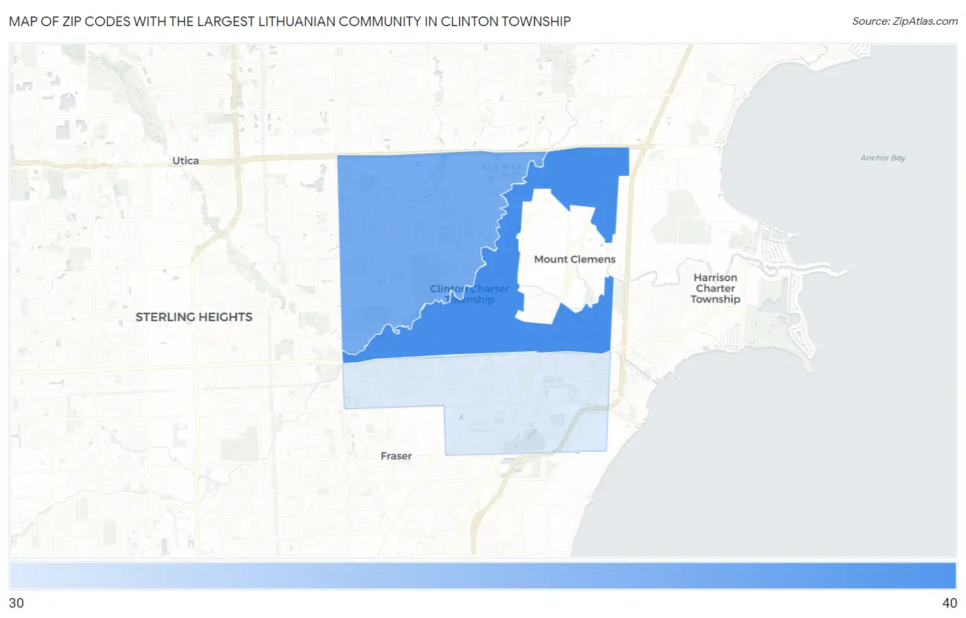 Zip Codes with the Largest Lithuanian Community in Clinton Township Map