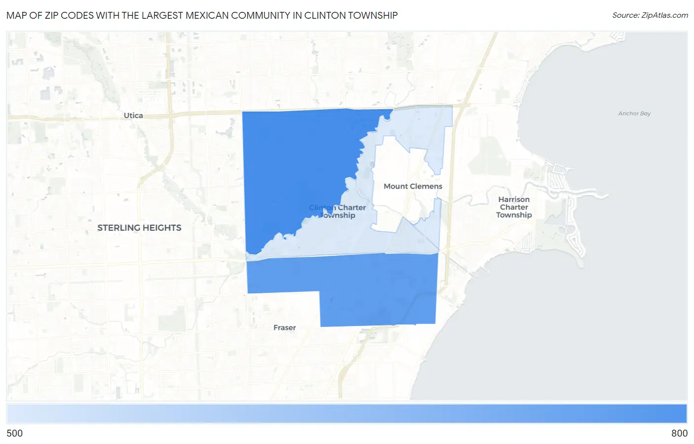 Zip Codes with the Largest Mexican Community in Clinton Township Map