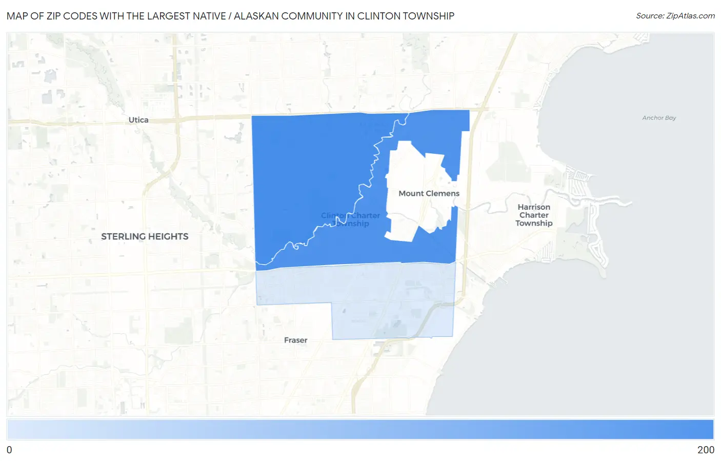 Zip Codes with the Largest Native / Alaskan Community in Clinton Township Map