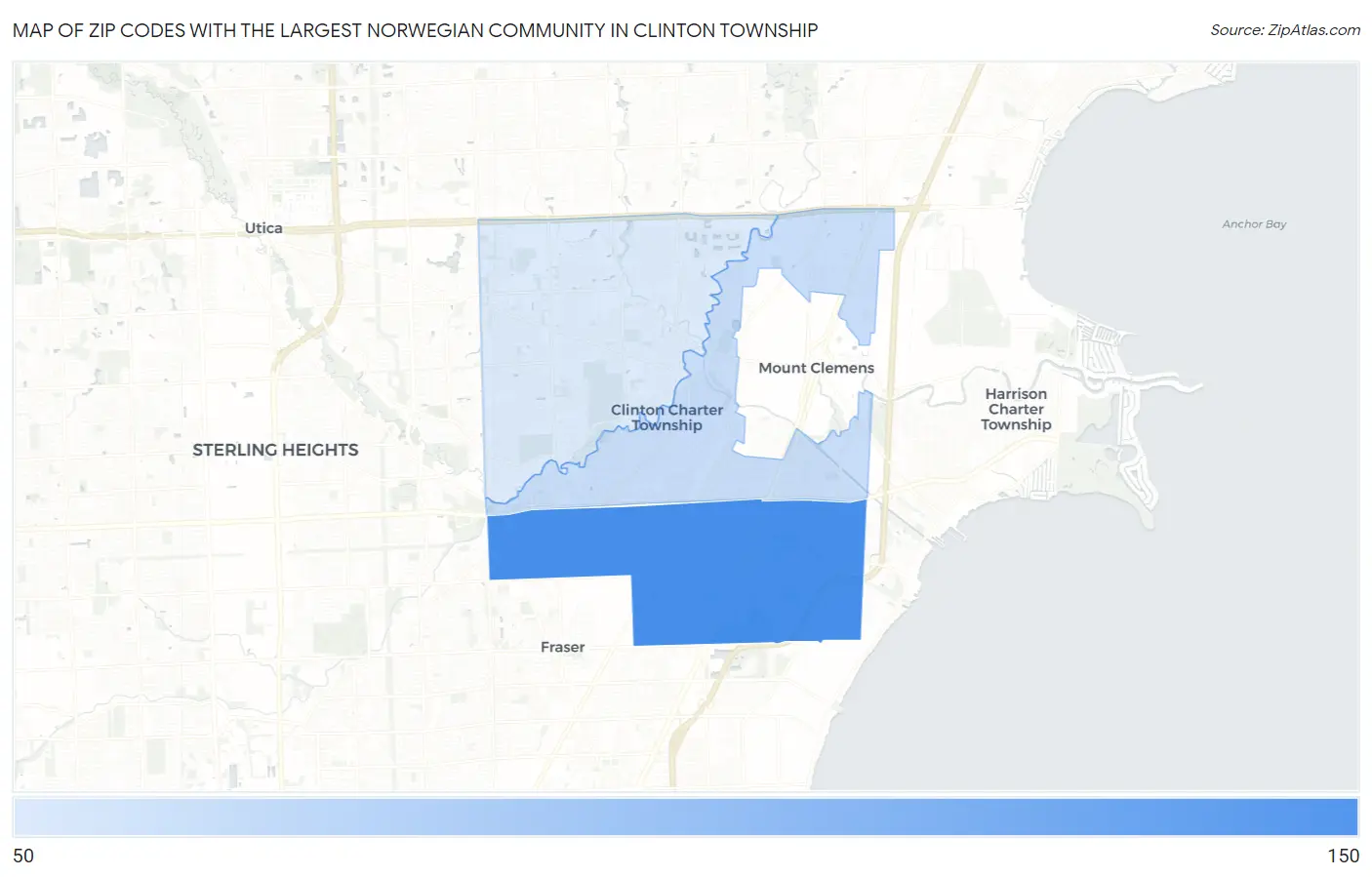 Zip Codes with the Largest Norwegian Community in Clinton Township Map