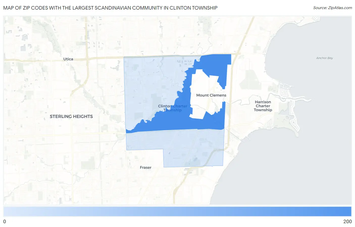 Zip Codes with the Largest Scandinavian Community in Clinton Township Map