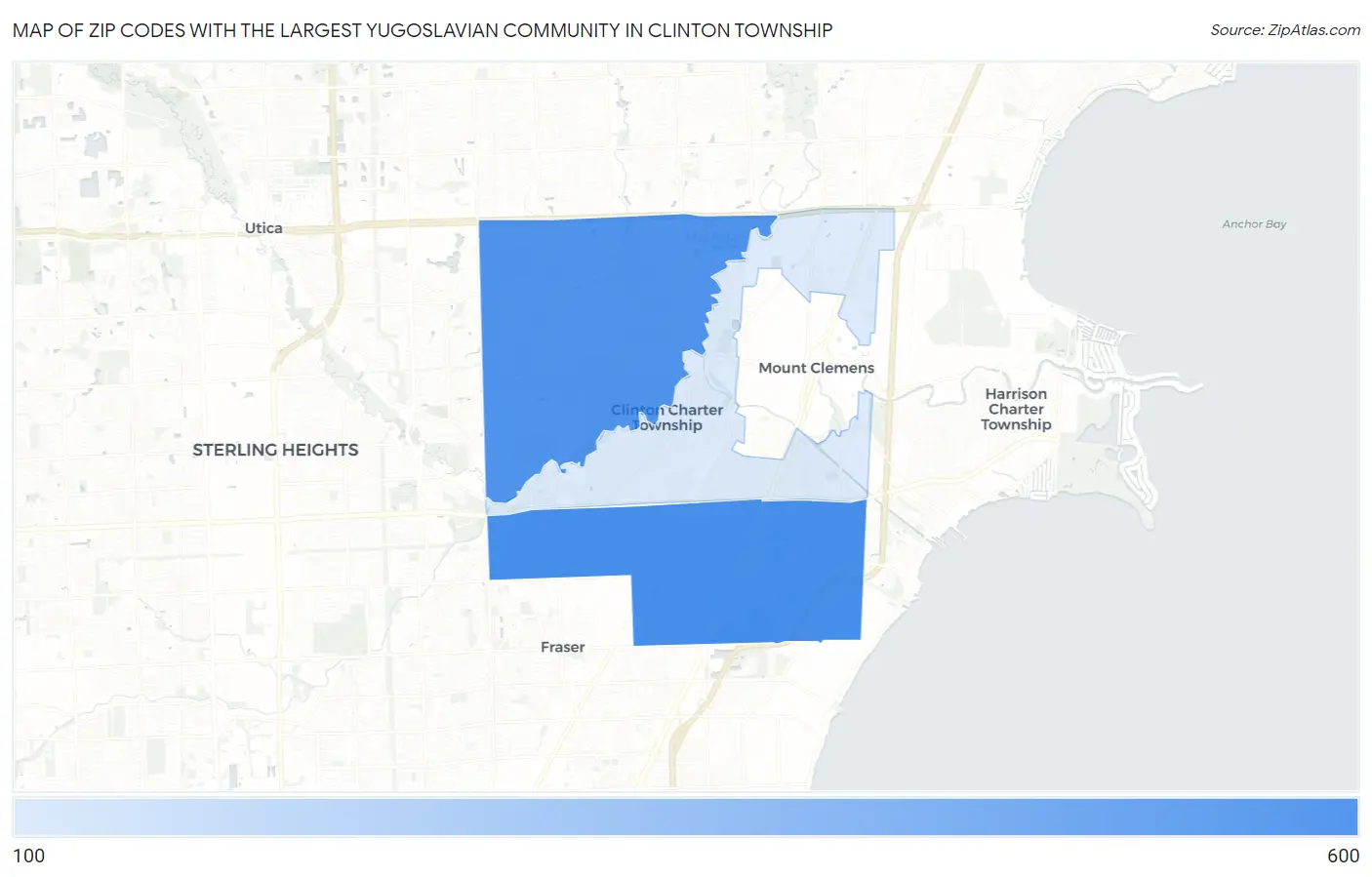 Zip Codes with the Largest Yugoslavian Community in Clinton Township Map
