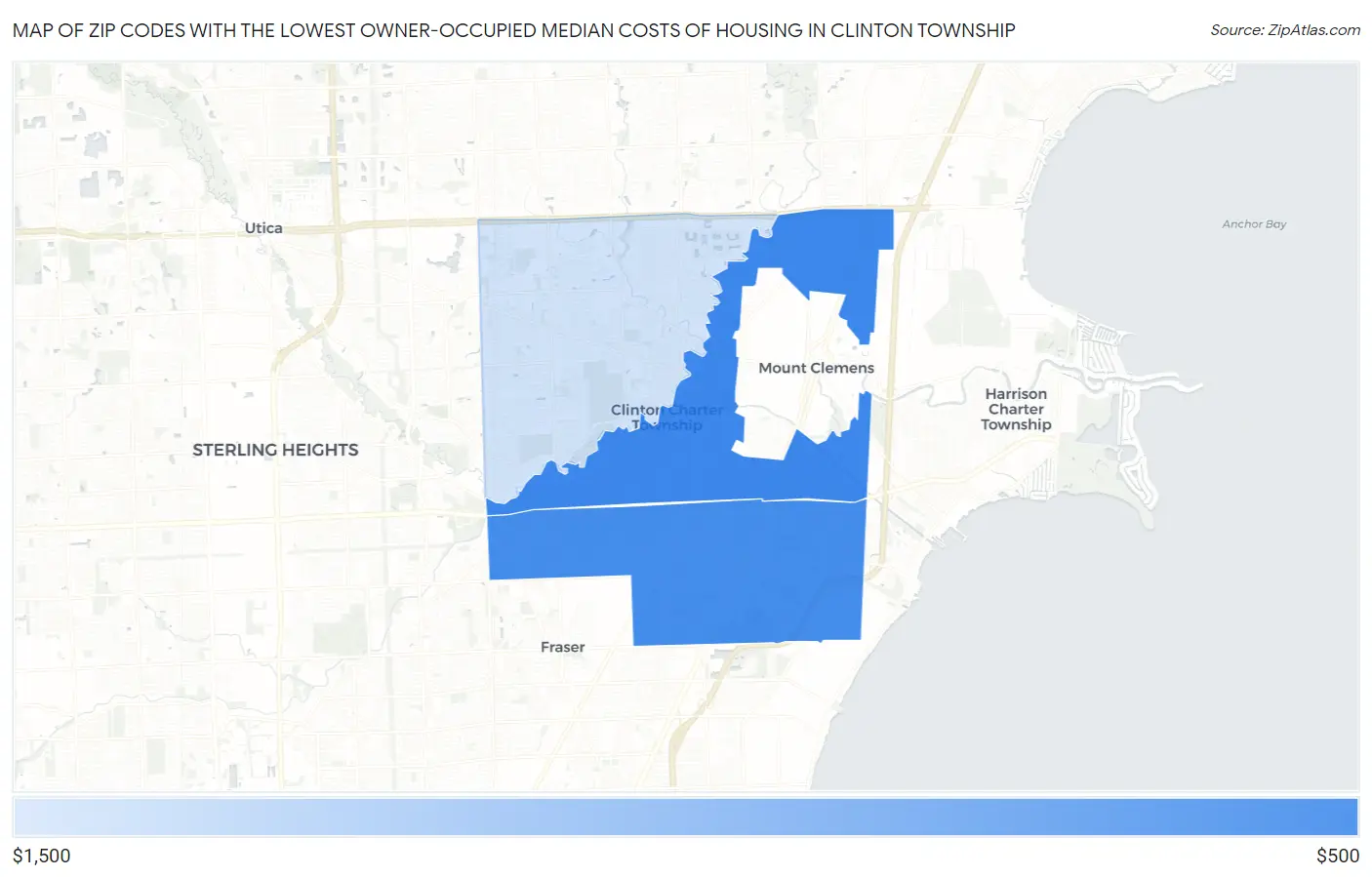 Zip Codes with the Lowest Owner-Occupied Median Costs of Housing in Clinton Township Map