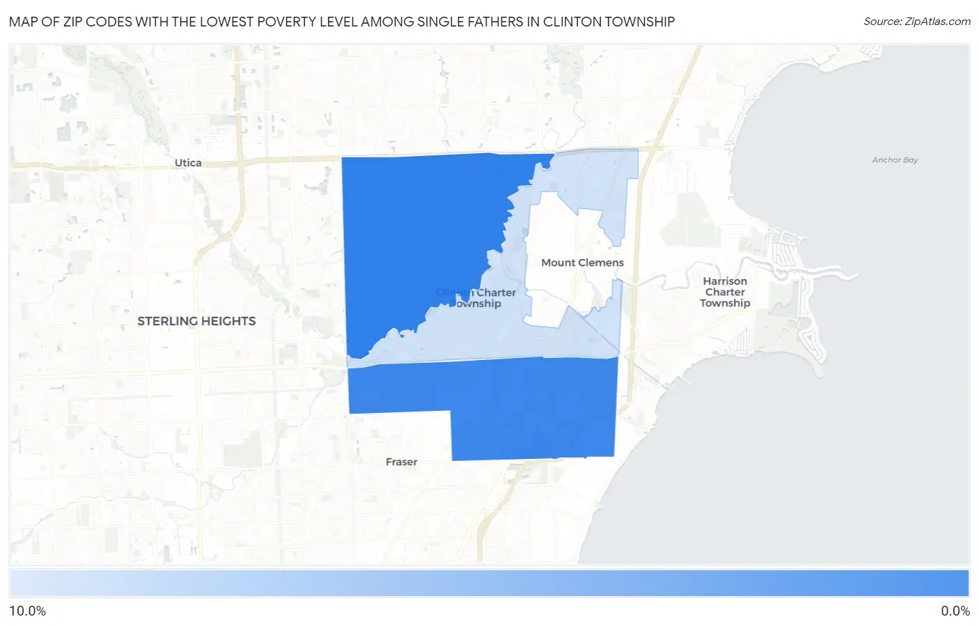 Zip Codes with the Lowest Poverty Level Among Single Fathers in Clinton Township Map