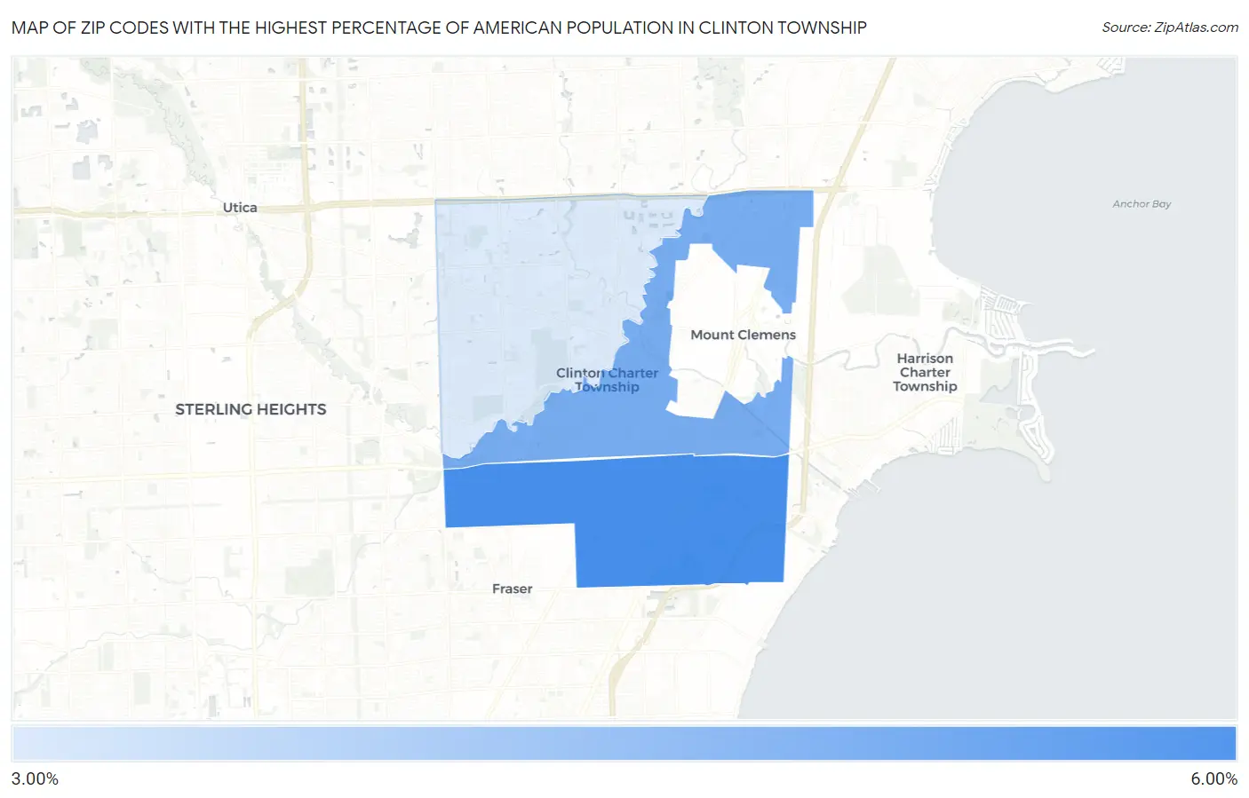 Zip Codes with the Highest Percentage of American Population in Clinton Township Map