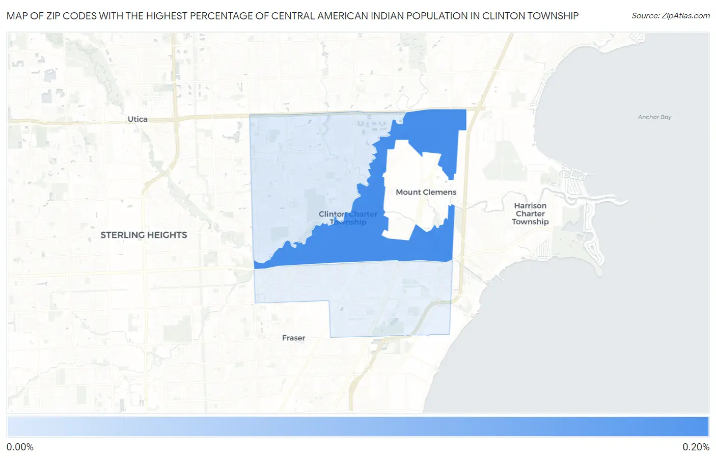 Zip Codes with the Highest Percentage of Central American Indian Population in Clinton Township Map