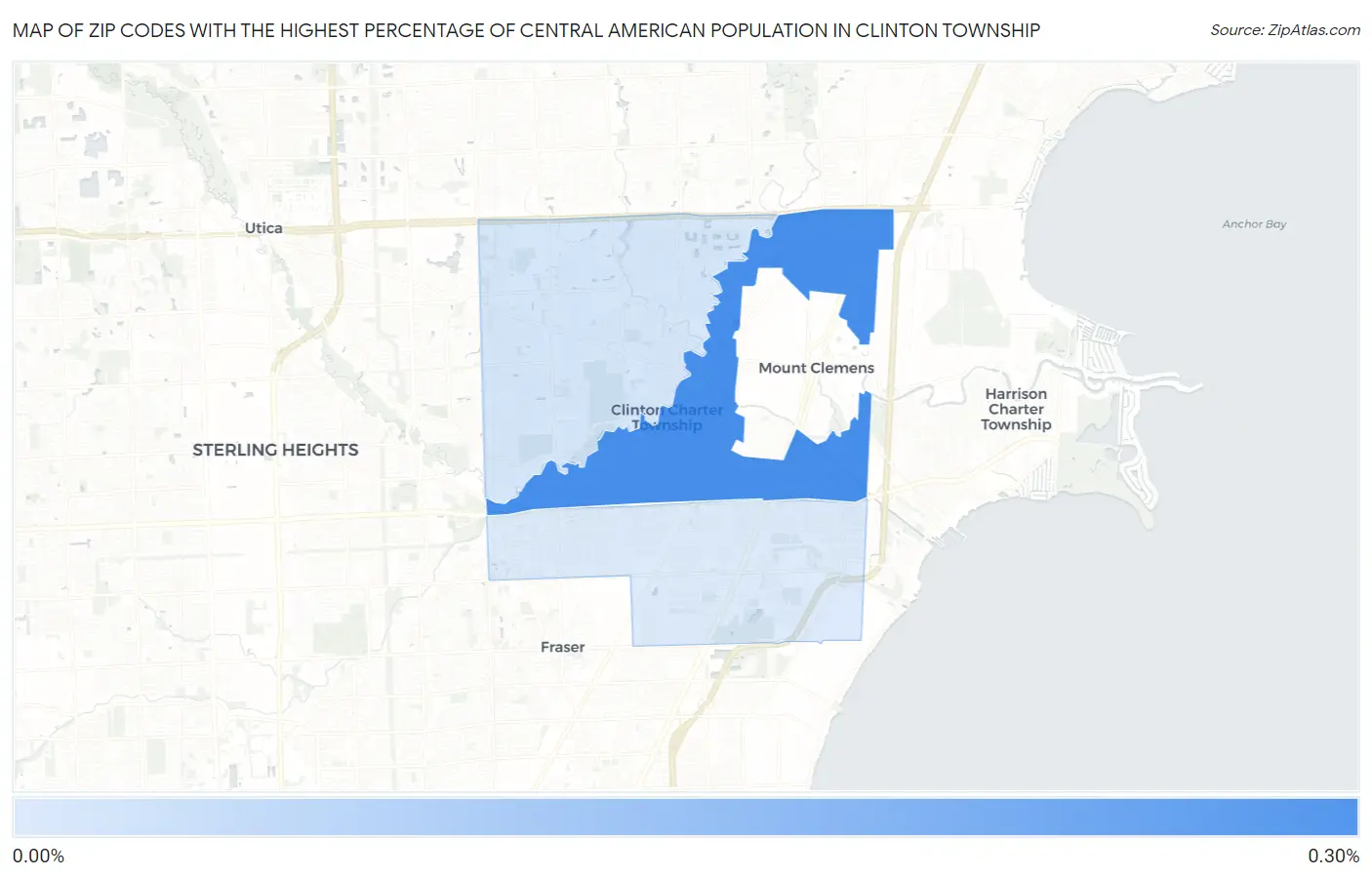 Zip Codes with the Highest Percentage of Central American Population in Clinton Township Map