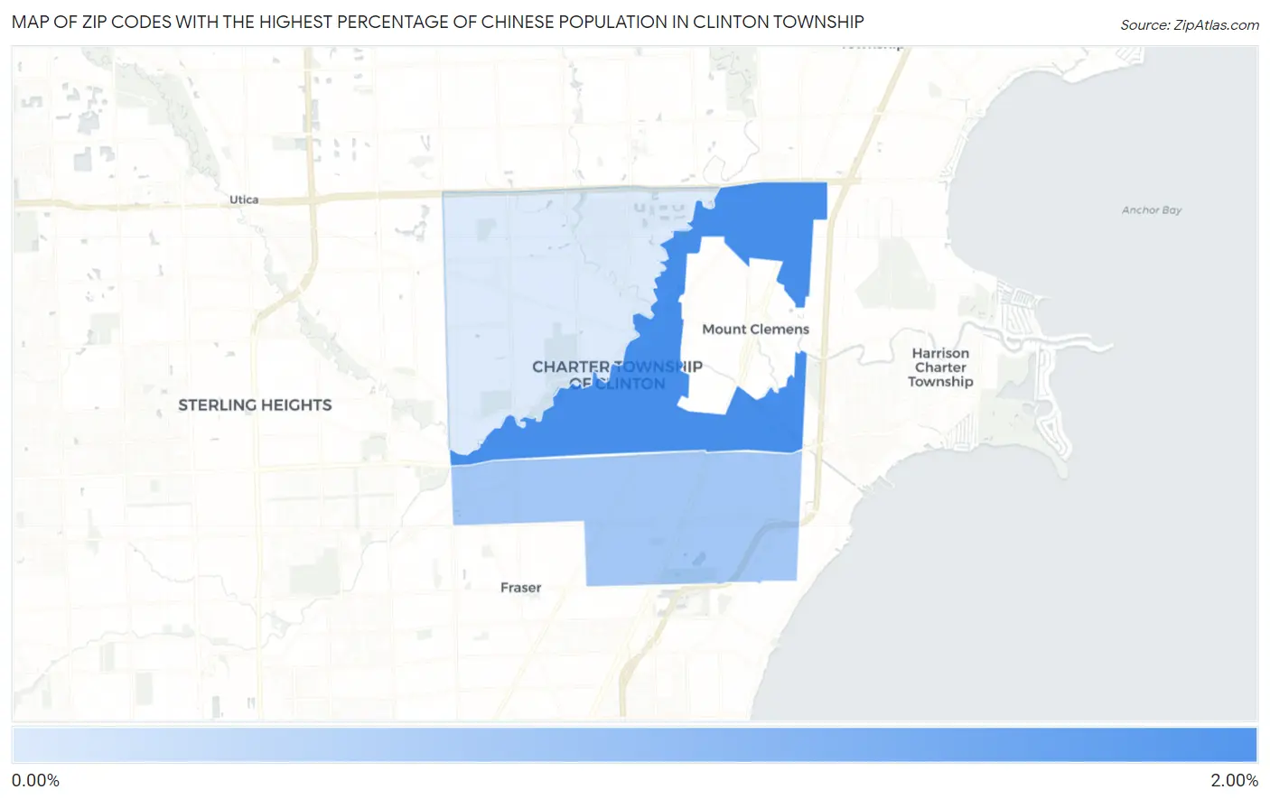 Zip Codes with the Highest Percentage of Chinese Population in Clinton Township Map