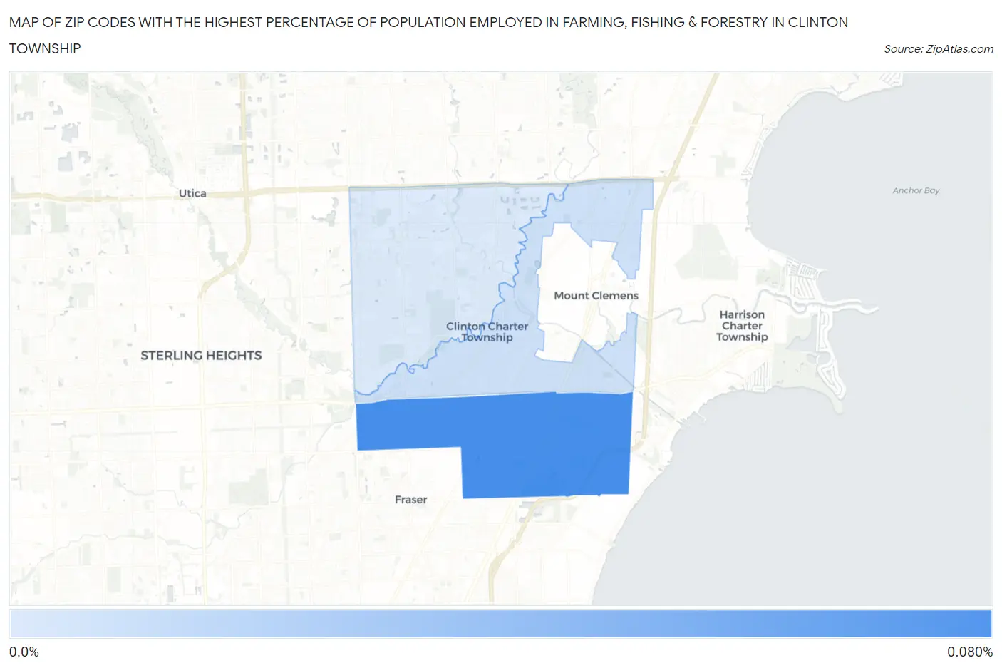 Zip Codes with the Highest Percentage of Population Employed in Farming, Fishing & Forestry in Clinton Township Map