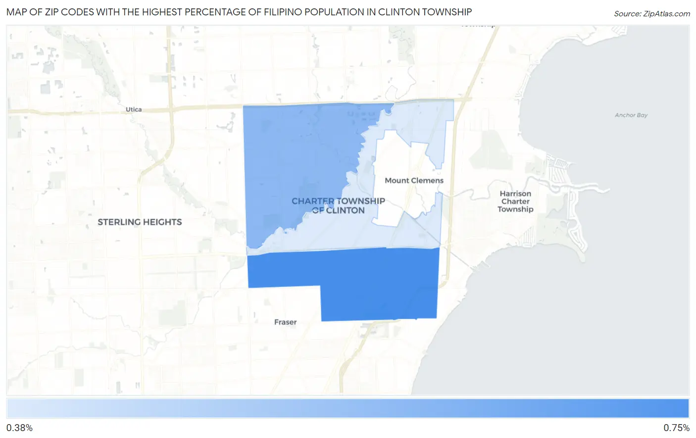 Zip Codes with the Highest Percentage of Filipino Population in Clinton Township Map
