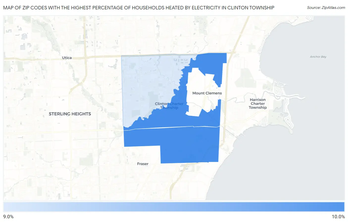 Zip Codes with the Highest Percentage of Households Heated by Electricity in Clinton Township Map