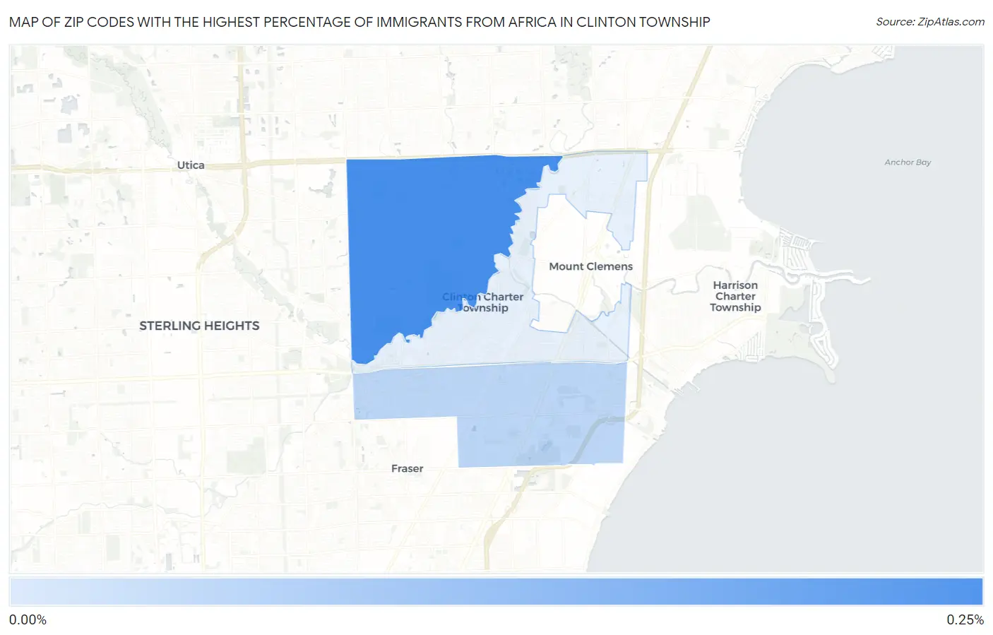 Zip Codes with the Highest Percentage of Immigrants from Africa in Clinton Township Map