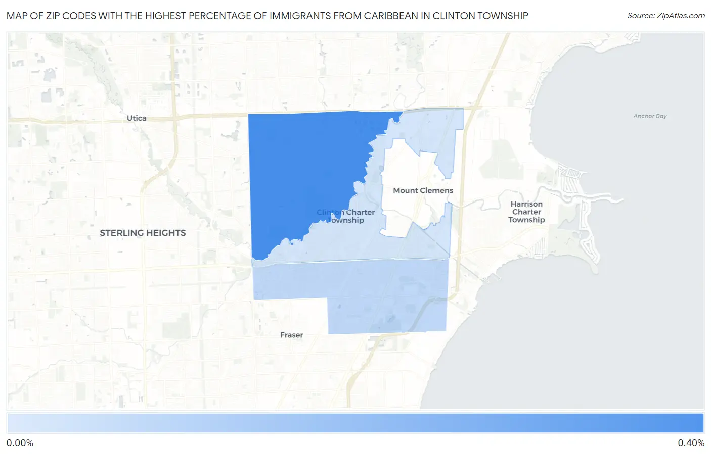 Zip Codes with the Highest Percentage of Immigrants from Caribbean in Clinton Township Map