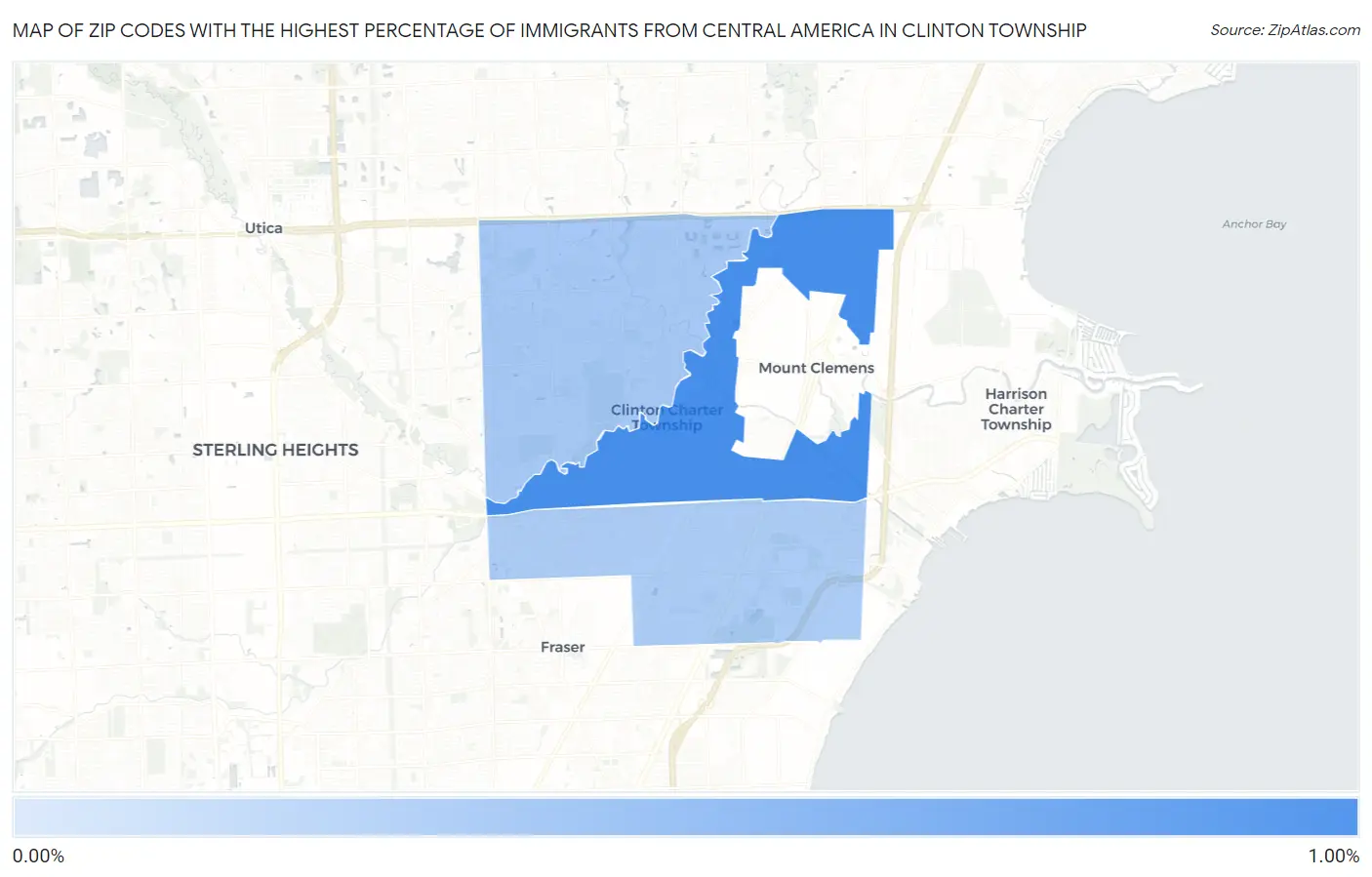 Zip Codes with the Highest Percentage of Immigrants from Central America in Clinton Township Map