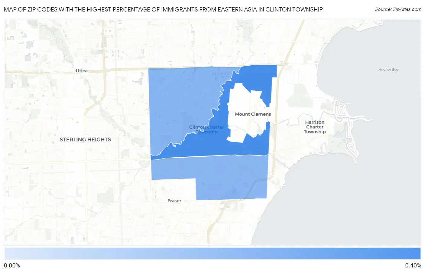 Zip Codes with the Highest Percentage of Immigrants from Eastern Asia in Clinton Township Map