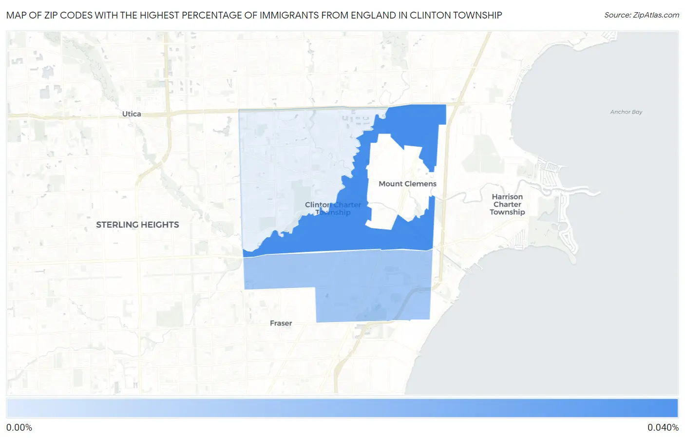 Zip Codes with the Highest Percentage of Immigrants from England in Clinton Township Map