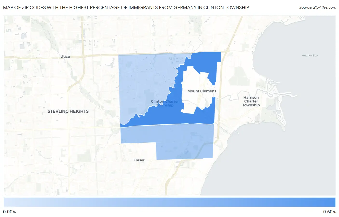 Zip Codes with the Highest Percentage of Immigrants from Germany in Clinton Township Map