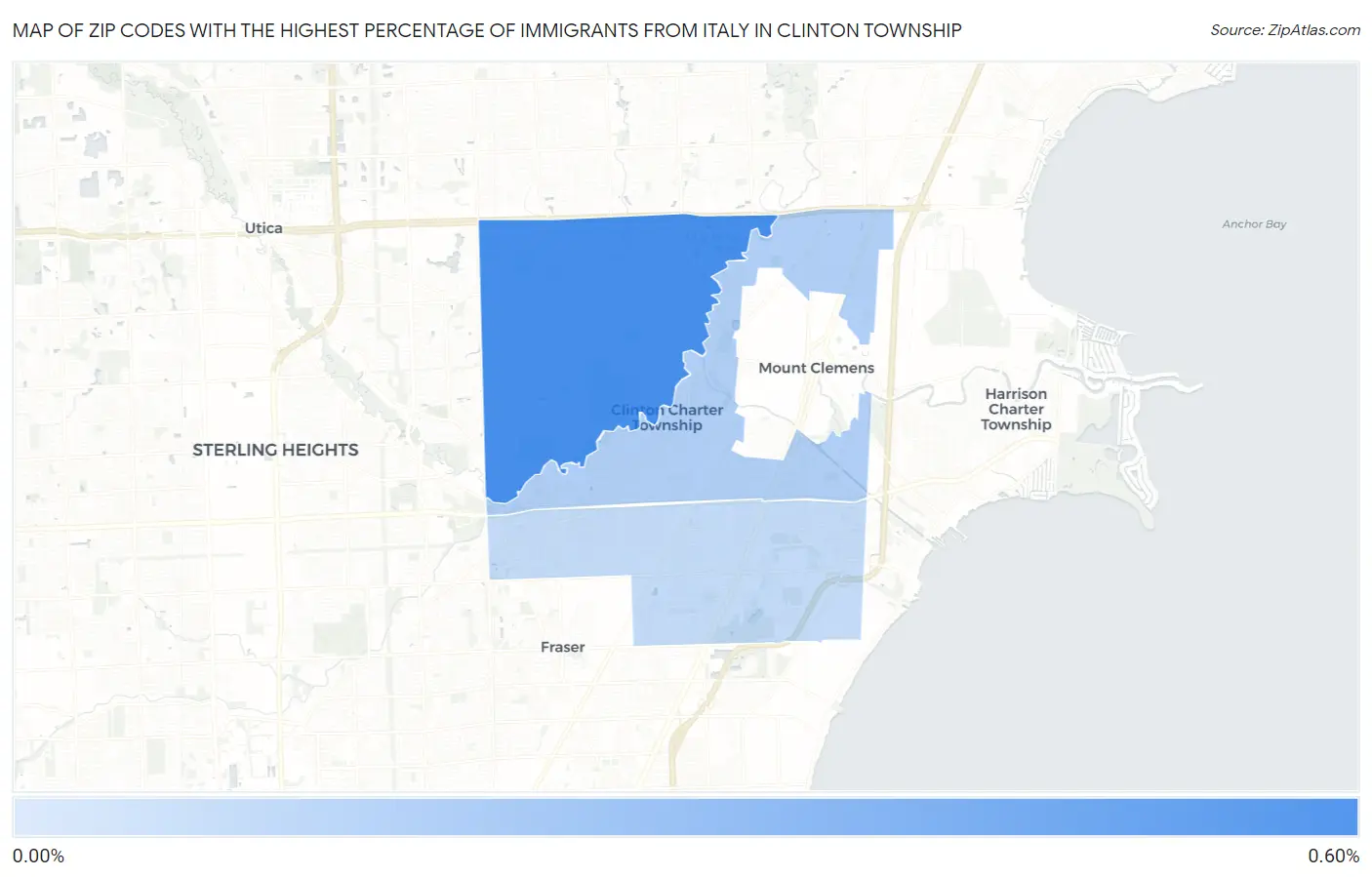 Zip Codes with the Highest Percentage of Immigrants from Italy in Clinton Township Map