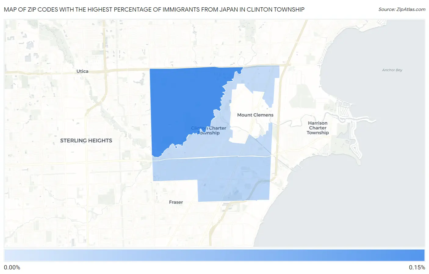 Zip Codes with the Highest Percentage of Immigrants from Japan in Clinton Township Map