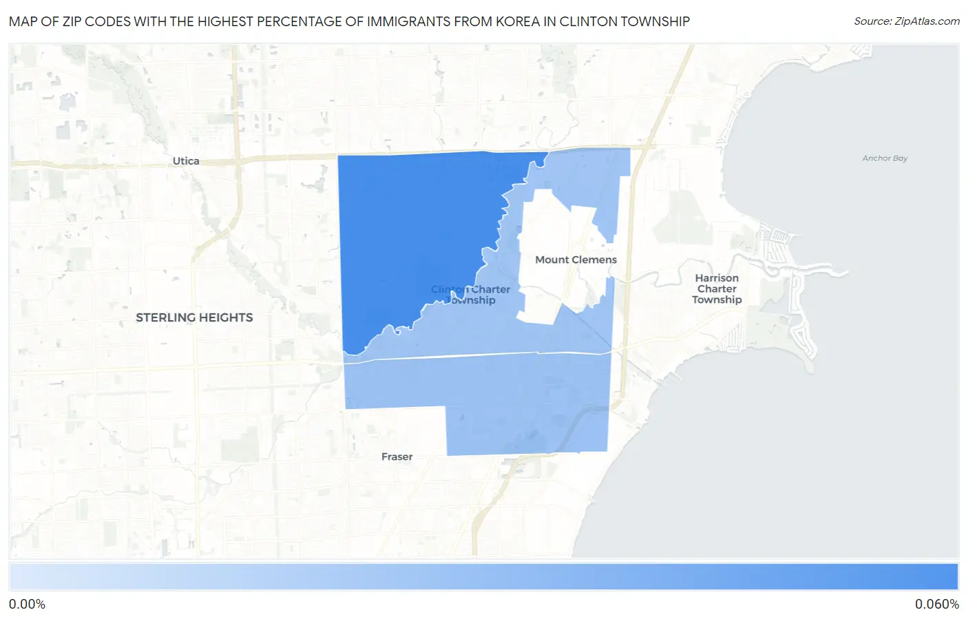Zip Codes with the Highest Percentage of Immigrants from Korea in Clinton Township Map