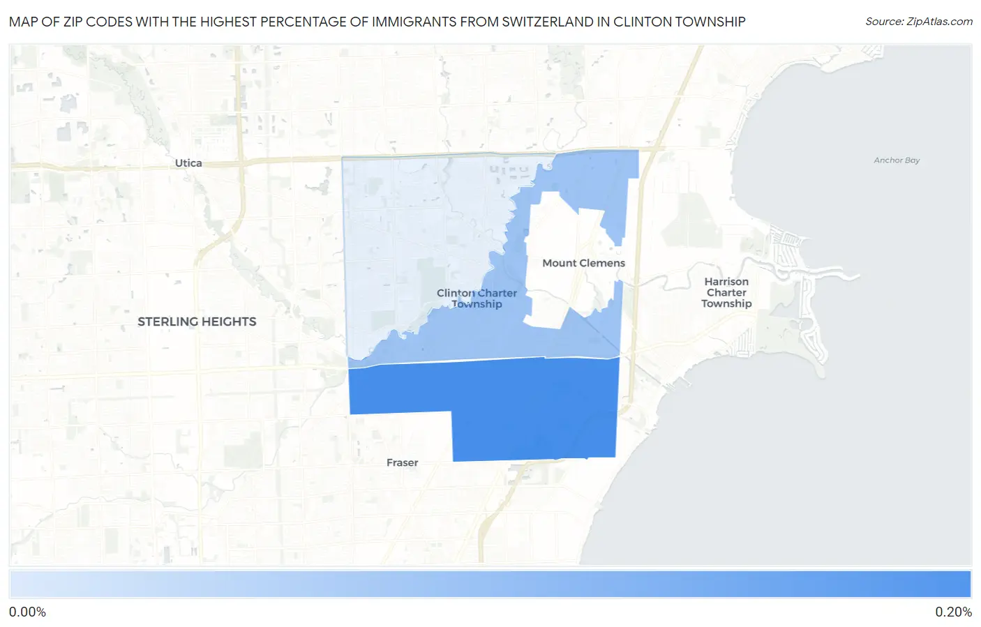Zip Codes with the Highest Percentage of Immigrants from Switzerland in Clinton Township Map