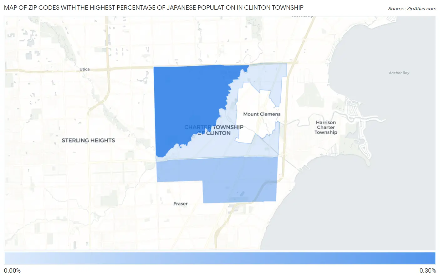 Zip Codes with the Highest Percentage of Japanese Population in Clinton Township Map