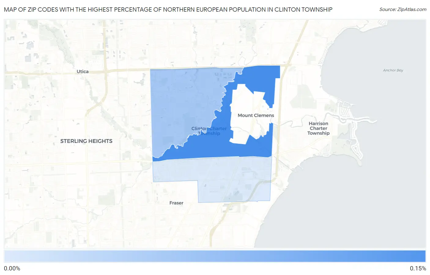 Zip Codes with the Highest Percentage of Northern European Population in Clinton Township Map