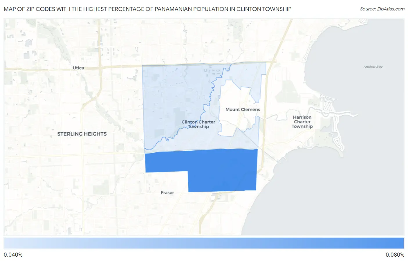 Zip Codes with the Highest Percentage of Panamanian Population in Clinton Township Map