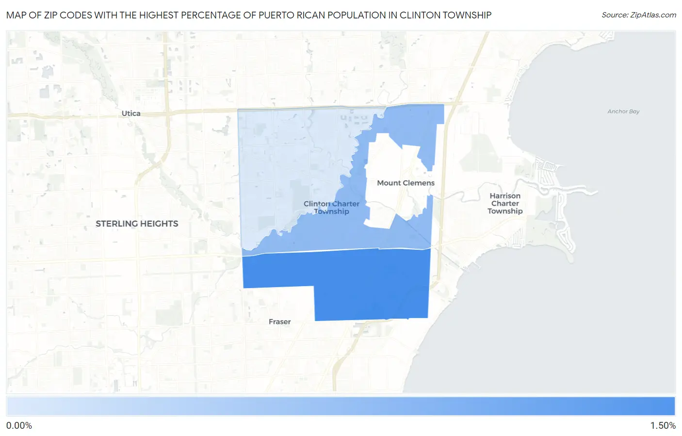 Zip Codes with the Highest Percentage of Puerto Rican Population in Clinton Township Map