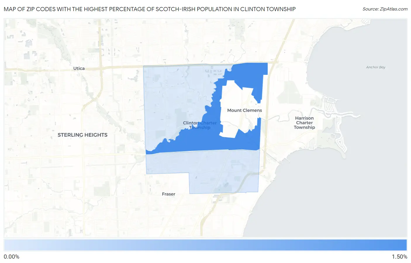 Zip Codes with the Highest Percentage of Scotch-Irish Population in Clinton Township Map