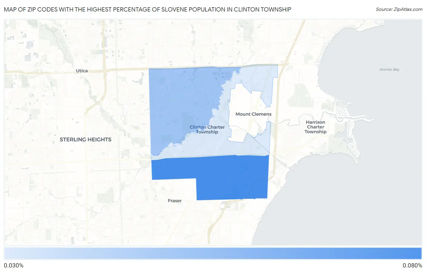 Zip Codes with the Highest Percentage of Slovene Population in Clinton Township Map