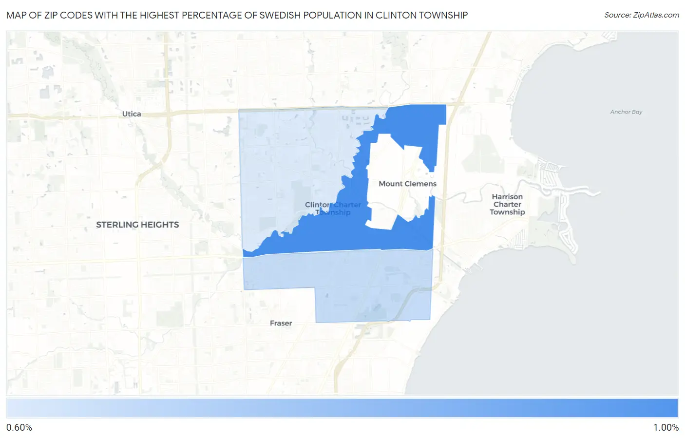 Zip Codes with the Highest Percentage of Swedish Population in Clinton Township Map
