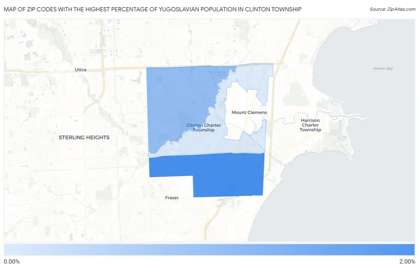 Zip Codes with the Highest Percentage of Yugoslavian Population in Clinton Township Map
