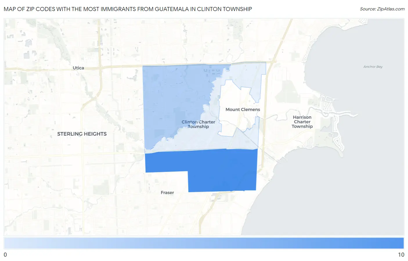 Zip Codes with the Most Immigrants from Guatemala in Clinton Township Map