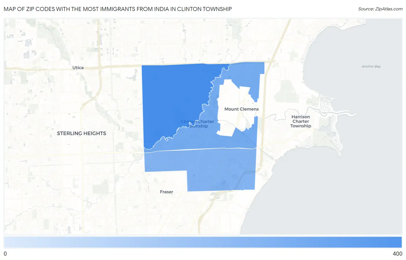 Zip Codes with the Most Immigrants from India in Clinton Township Map