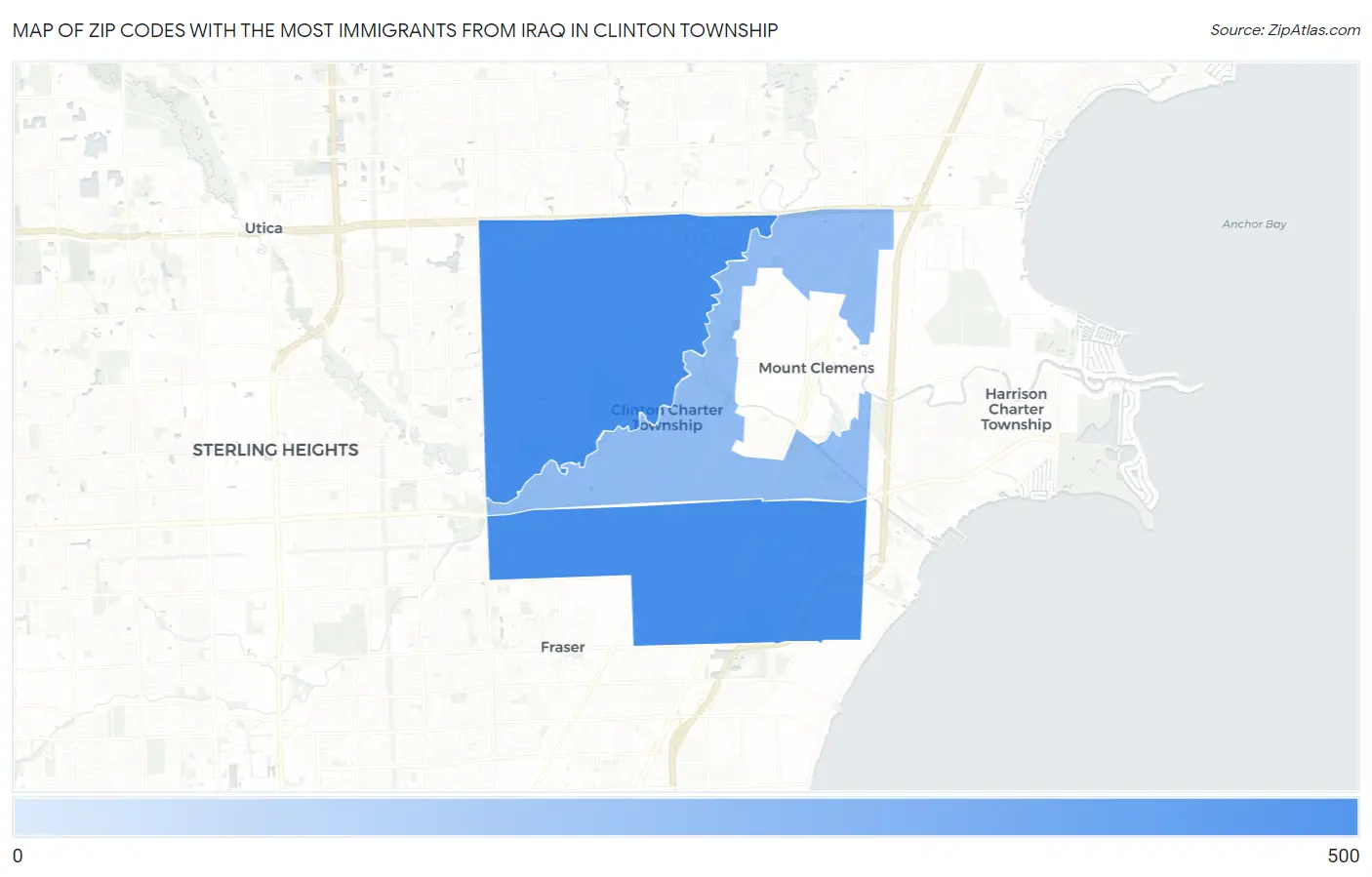 Zip Codes with the Most Immigrants from Iraq in Clinton Township Map