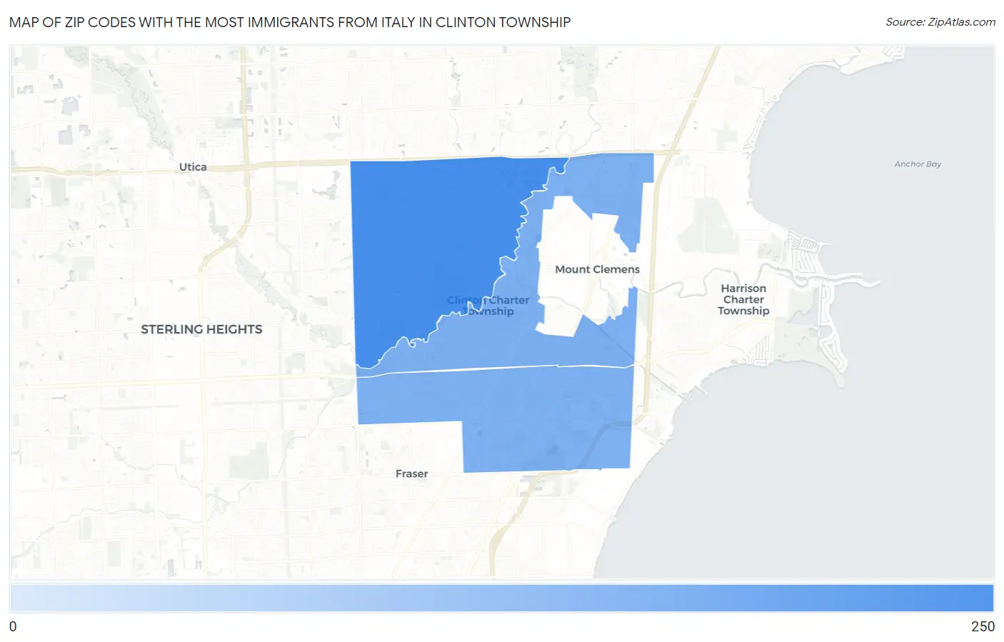 Zip Codes with the Most Immigrants from Italy in Clinton Township Map