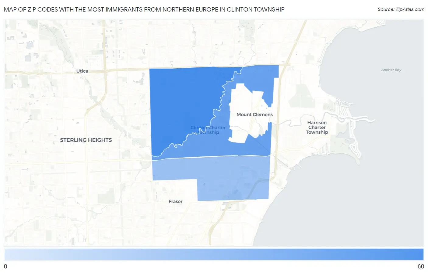Zip Codes with the Most Immigrants from Northern Europe in Clinton Township Map