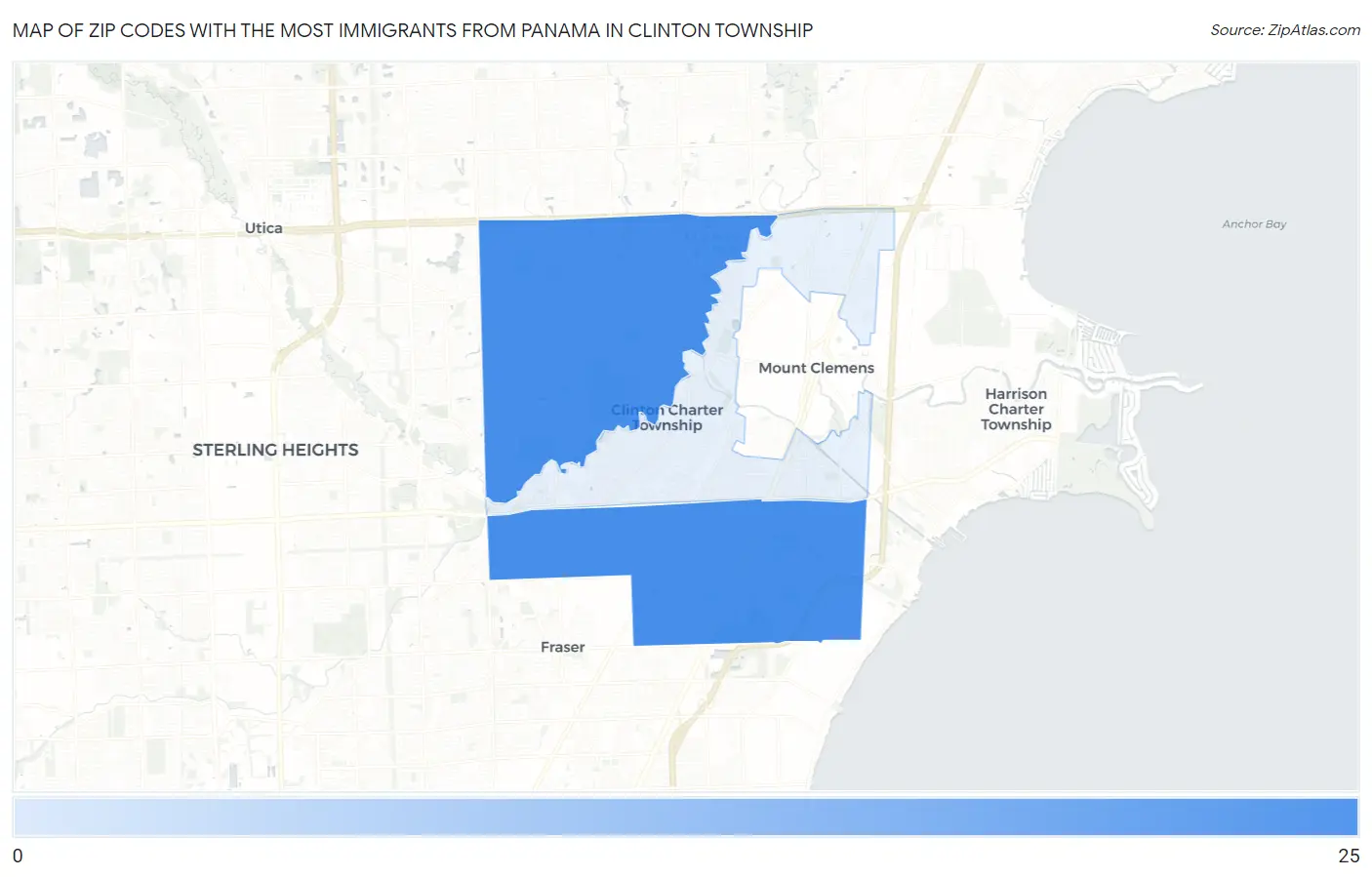 Zip Codes with the Most Immigrants from Panama in Clinton Township Map